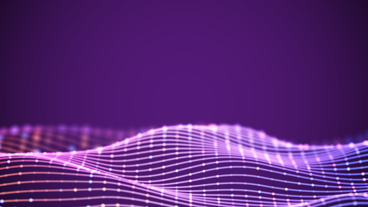 3D Sound waves with colored dots. Big data abstract visualization. Digital concept: virtual landscape. Futuristic background. Pink sound waves, visual audio waves equalizer, EPS 10 vector illustration