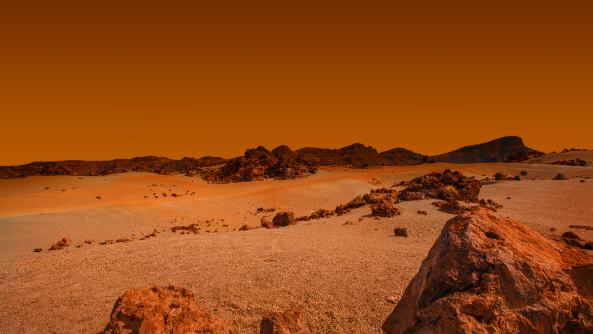 landscape on planet Mars, scenic desert scene on the red planet