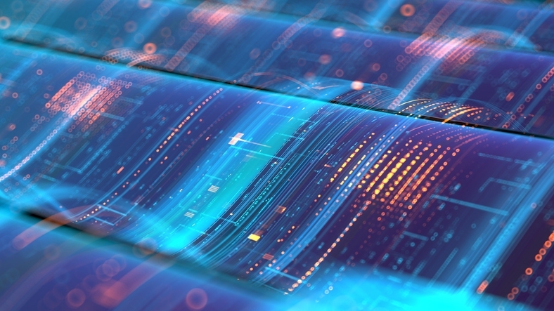 Digital background depicting innovative technologies in (AI) artificial systems, neural interfaces and internet machine learning technologies