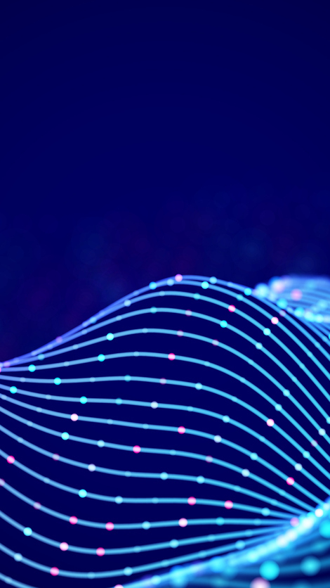 3D Sound waves with colored dots. Big data abstract visualization. Digital concept: virtual landscape. Futuristic background. Sound waves, visual audio waves equalizer, EPS 10 vector illustration.