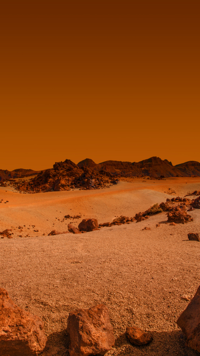 landscape on planet Mars, scenic desert scene on the red planet
