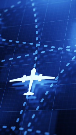 Air traffic concept on digital blue background