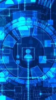 Abstract representation of a computer network and its users in the form of icons of people in squares. Vector illustration. Hand drawn.