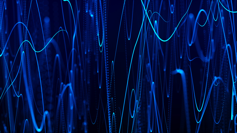 Abstract wave of particles. Abstract wave from dots and lines. Futuristic background. Big data visualization. Network connection. Data transfer. 3d