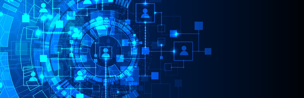 Abstract representation of a computer network and its users in the form of icons of people in squares. Vector illustration. Hand drawn.