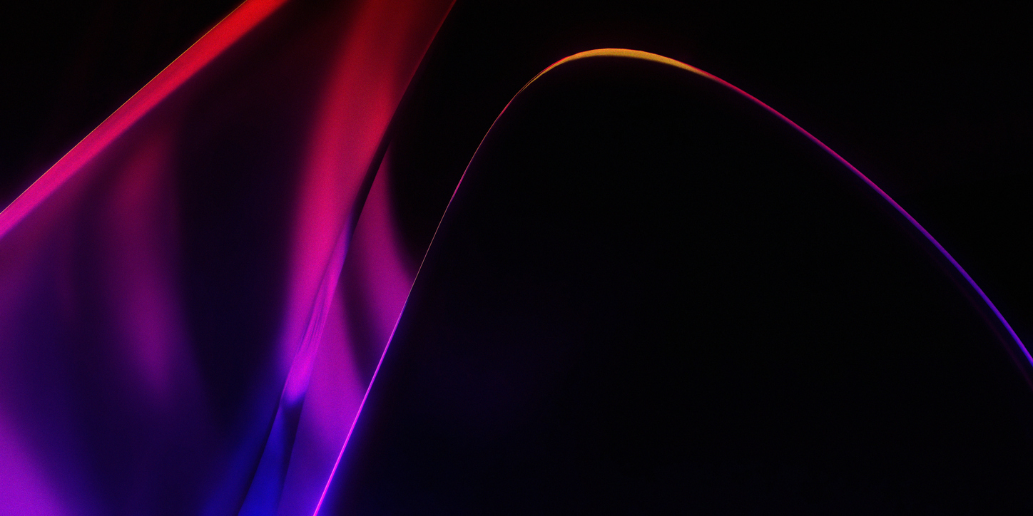 Abstract black luxury background with glowing neon geometric curves, elegant fluid translucent waves, vibrant magenta light gradient and copy space, 3D render