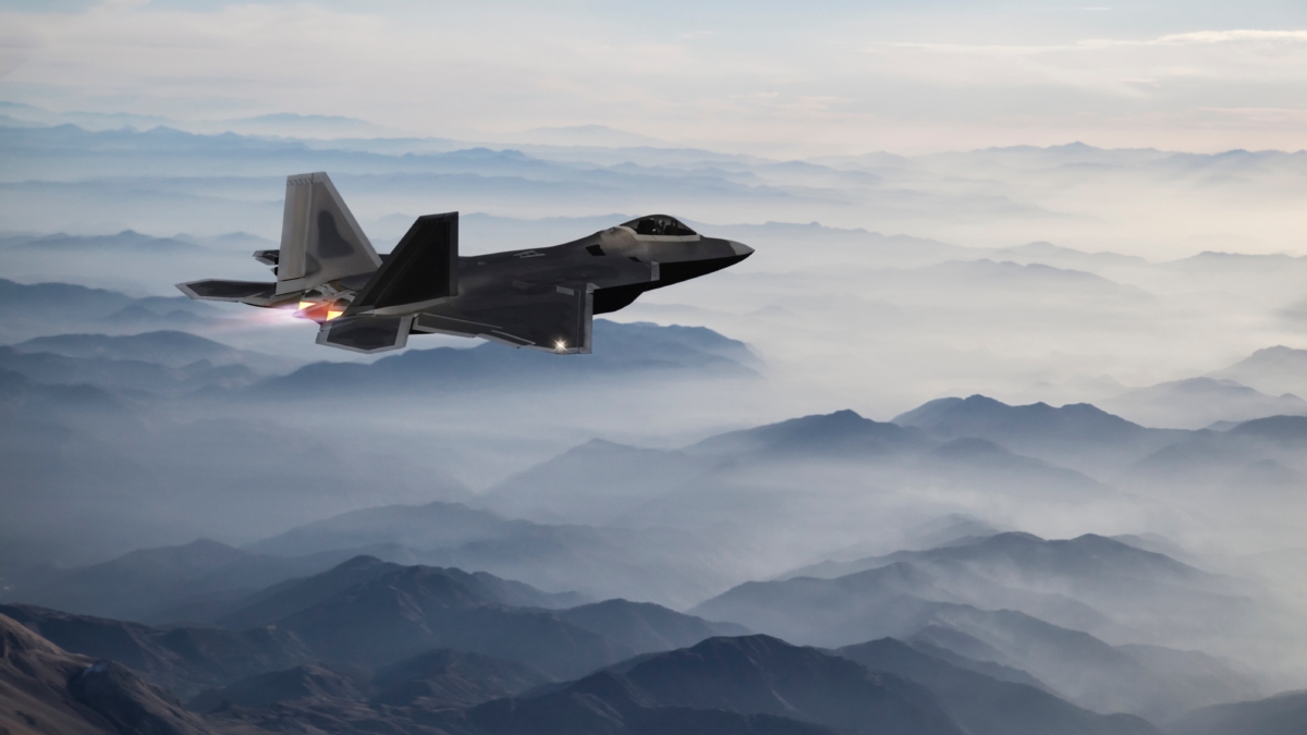 F22 plane in clouds